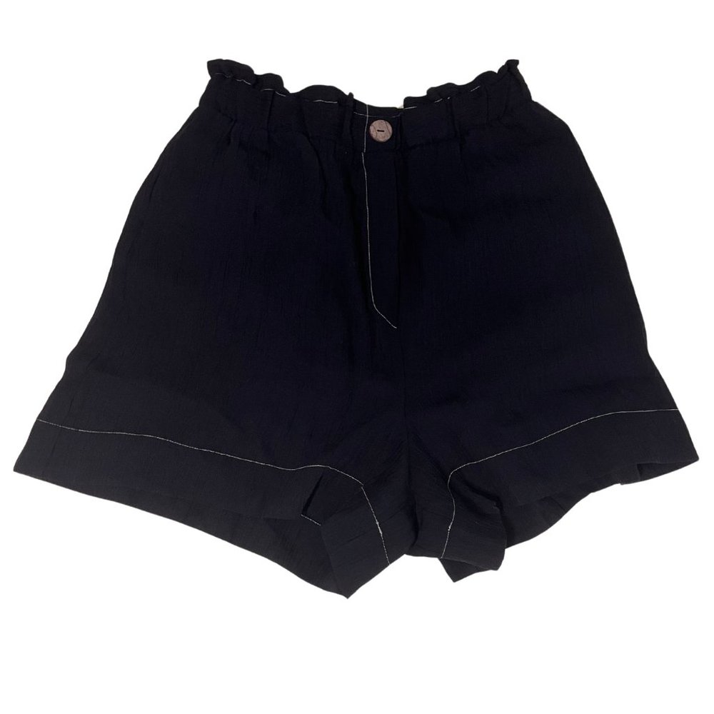ZARA High Waist Crinkle Elastic Waist Black Shorts w/ Pockets